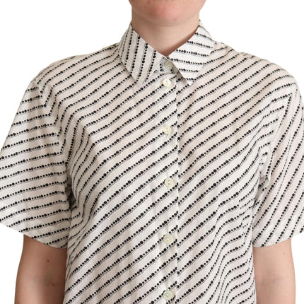 Dolce & Gabbana White Dotted Collared Blouse Shirt
