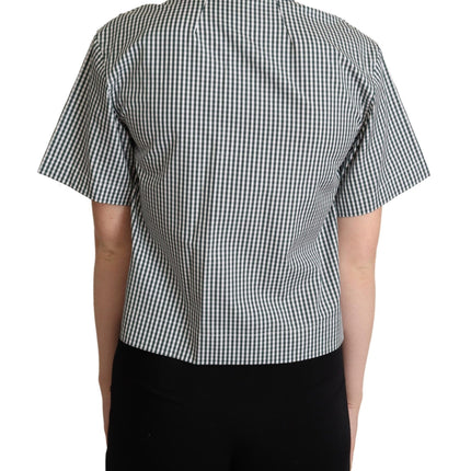 Dolce & Gabbana White Green Cotton Check Shirt Blouse Top