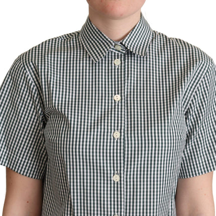 Dolce & Gabbana White Green Cotton Check Shirt Blouse Top