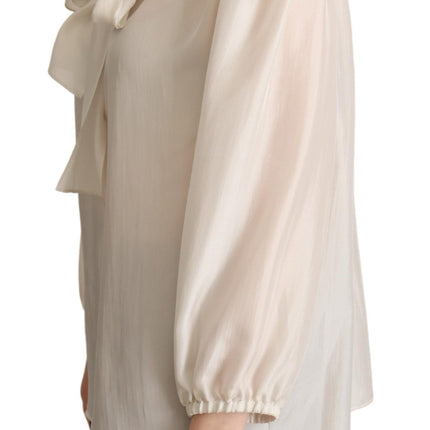 Dolce & Gabbana Light Gray Ascot Collar Shirt Silk Blouse Top