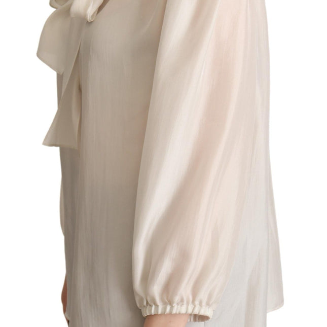 Dolce & Gabbana Light Gray Ascot Collar Shirt Silk Blouse Top