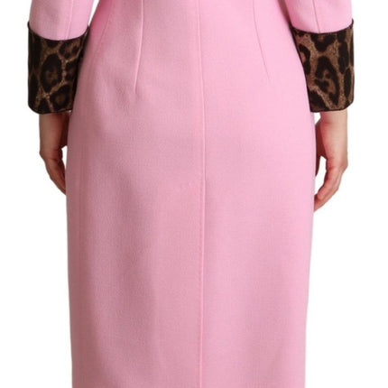 Dolce & Gabbana Pink Leopard Wool Trenchcoat Jacket