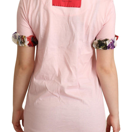 Dolce & Gabbana Pink Cotton Floral Roses Crewneck T-shirt
