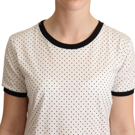 Dolce & Gabbana White Dotted Crewneck Cotton T-shirt