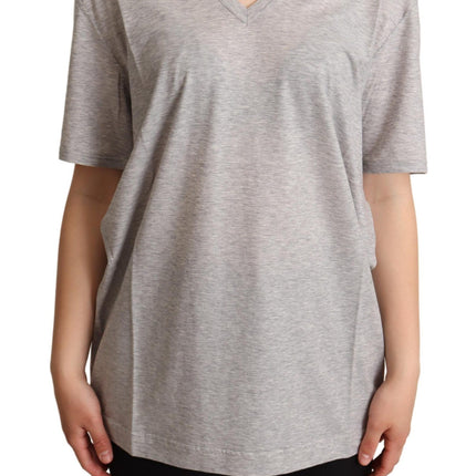 Dolce & Gabbana Gray Solid 100% Cotton V-neck Top T-shirt