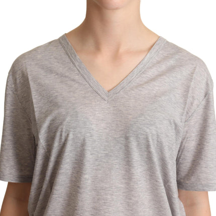 Dolce & Gabbana Gray Solid 100% Cotton V-neck Top T-shirt