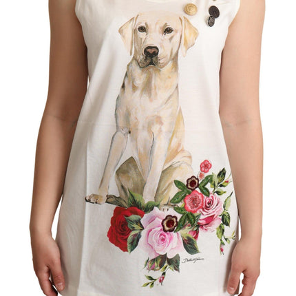 Dolce & Gabbana White Dog Floral Print Embellished  T-shirt