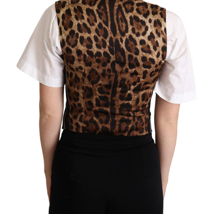 Dolce & Gabbana Black Striped Leopard Print Waistcoat Vest