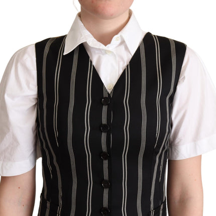 Dolce & Gabbana Black Striped Leopard Print Waistcoat Vest