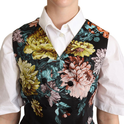 Dolce & Gabbana Black Jacquard Floral Waistcoat Vest