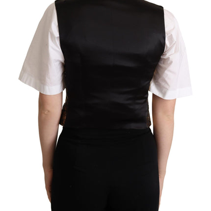 Dolce & Gabbana Black Gold Jacquard Silk Waistcoat Vest