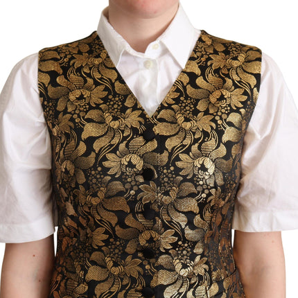 Dolce & Gabbana Black Gold Jacquard Silk Waistcoat Vest