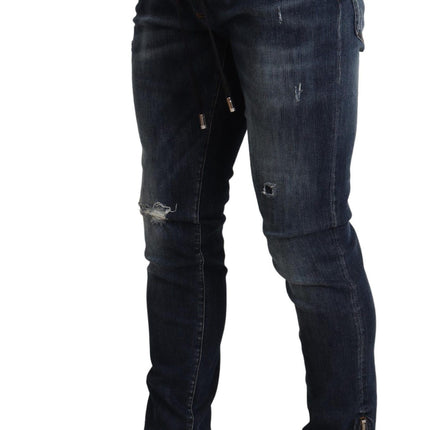 Dolce & Gabbana Blue Cotton Stretch Tattered Denim Jeans