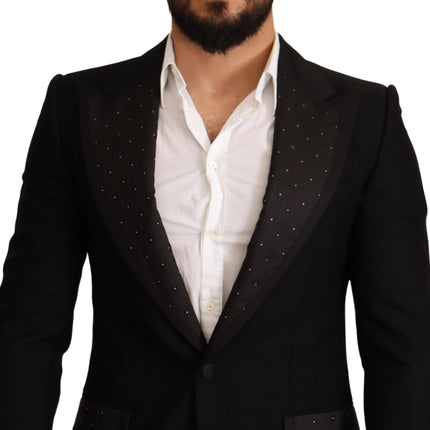 Dolce & Gabbana Black Wool Slim Fit Coat Blazer Jacket