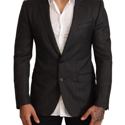 Dolce & Gabbana Gray Check Wool Slim Fit Blazer Jacket
