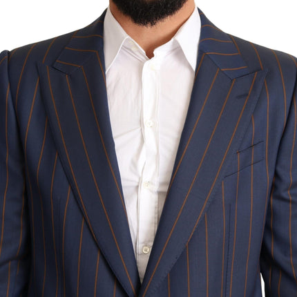 Dolce & Gabbana Blue Striped Wool Slim Fit Blazer Jacket