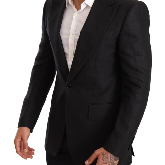 Dolce & Gabbana Black Linen Slim Fit Coat Jacket Blazer
