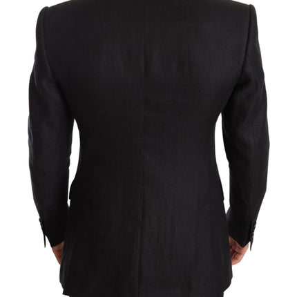 Dolce & Gabbana Black Linen Slim Fit Coat Jacket Blazer