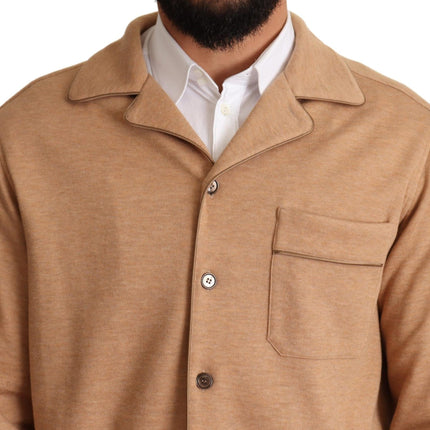 Dolce & Gabbana Brown Cotton Button Collared Coat Jacket