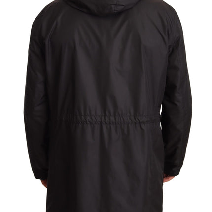 Dolce & Gabbana Black Hooded Mens Trench Coat Jacket
