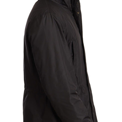 Dolce & Gabbana Black Hooded Mens Trench Coat Jacket