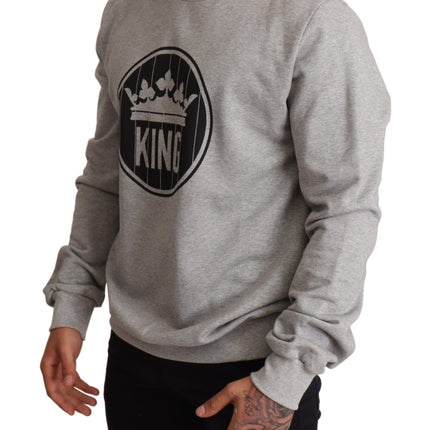Dolce & Gabbana Gray Crown King Print Cotton Sweater
