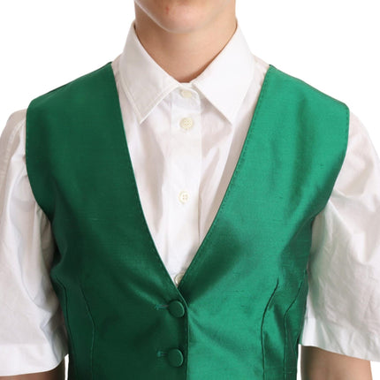 Dolce & Gabbana Green Silk Satin Sleeveless Waistcoat Vest