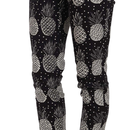 Dolce & Gabbana Black Pineapple Print Skinny Capri Pants