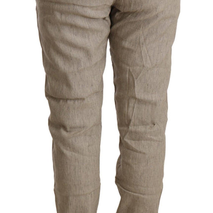 CYCLE Beige Mid Waist Casual Baggy Stretch Trouser
