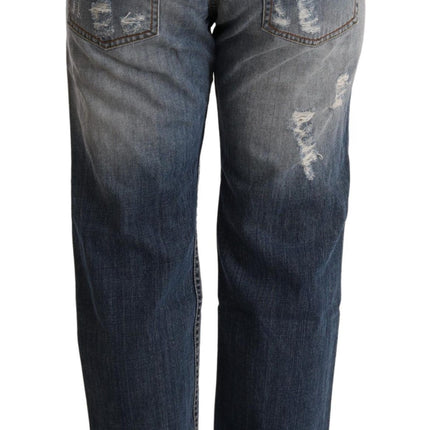 Acht Blue Tattered Mid Waist Straight Denim Trouser