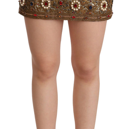 Dolce & Gabbana Gold Crystal Jacquard High Waist Skirt