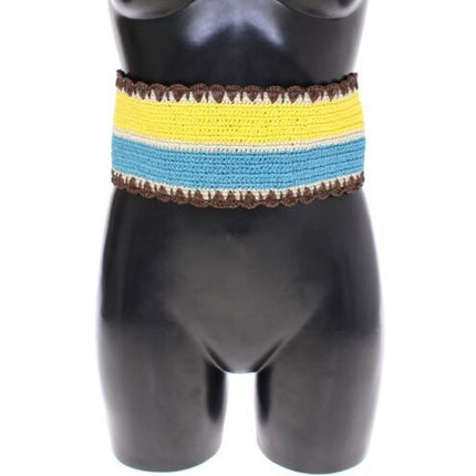 Dolce & Gabbana Yellow Striped Wide Waist Raffia Belt