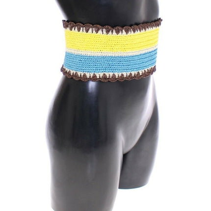 Dolce & Gabbana Yellow Striped Wide Waist Raffia Belt