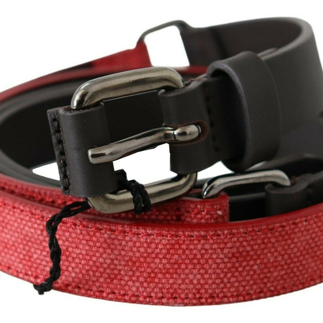 Costume National Red Brown Leather Silver Logo Buckle Waist Belt