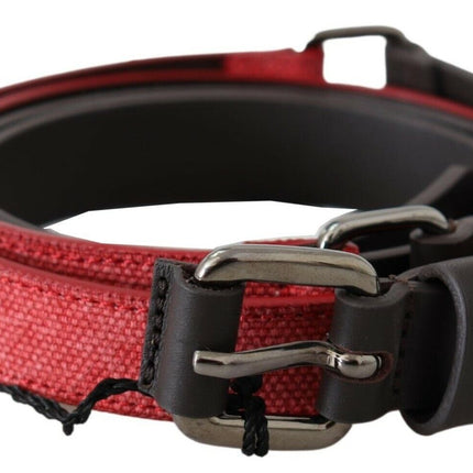Costume National Red Brown Leather Silver Logo Buckle Waist Belt