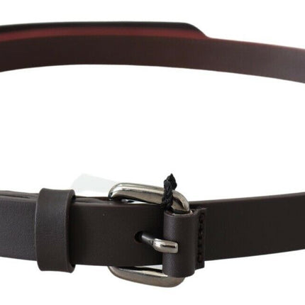 Costume National Red Brown Leather Silver Logo Buckle Waist Belt