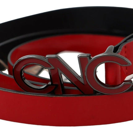 Costume National Red Black Reversible Leather Logo Buckle Belt