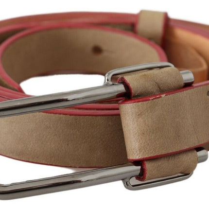 Costume National Beige Leather Silver Logo Buckle Waist Belt