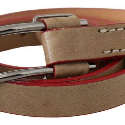 Costume National Beige Leather Silver Logo Buckle Waist Belt