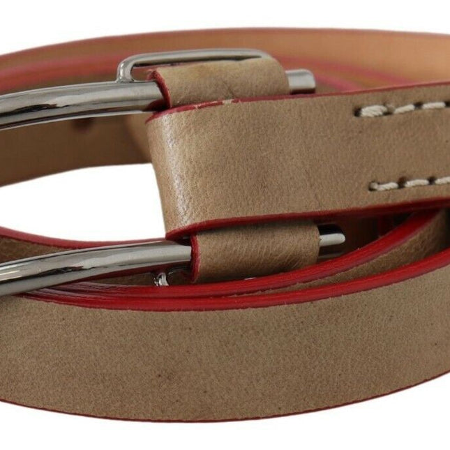 Costume National Beige Leather Silver Logo Buckle Waist Belt