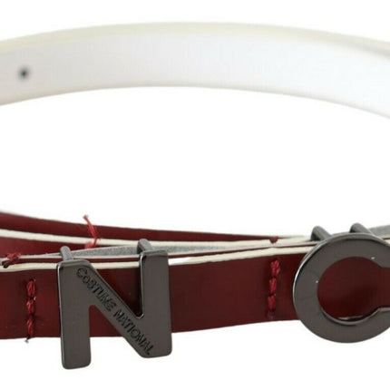 Costume National Maroon Leather Logo Skinny Fashion