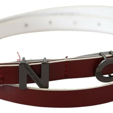 Costume National Maroon Leather Logo Skinny Fashion