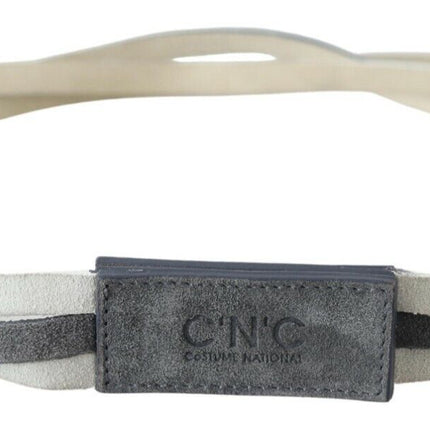 Costume National White Velvet Square Logo Design Waist Belt