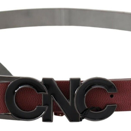 Costume National Maroon Skinny Leather Logo Fashion Belt