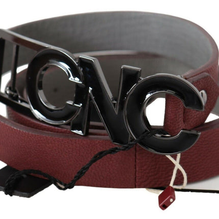 Costume National Maroon Skinny Leather Logo Fashion Belt
