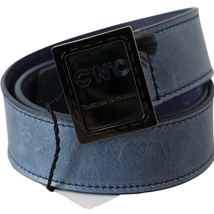 Costume National Blue Normal Leather Logo Buckle Belt