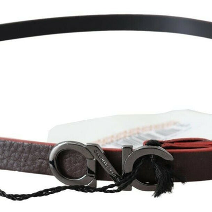 Costume National Black Maroon Skinny Leather Buckle Waist Belt