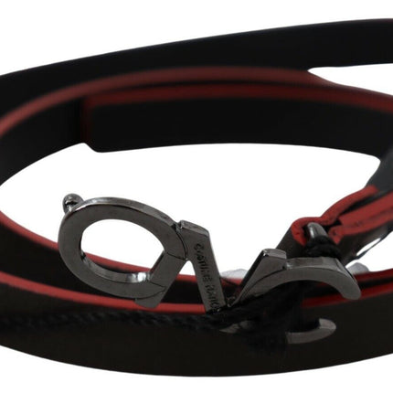 Costume National Black Maroon Skinny Leather Buckle Waist Belt