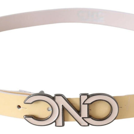 Costume National Beige Leather Pink Letter Logo Belt