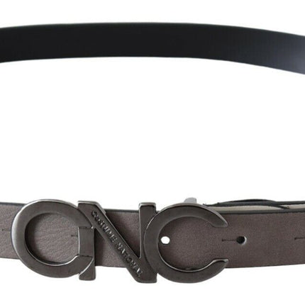 Costume National White Black Leather Letter Logo Buckle Belt
